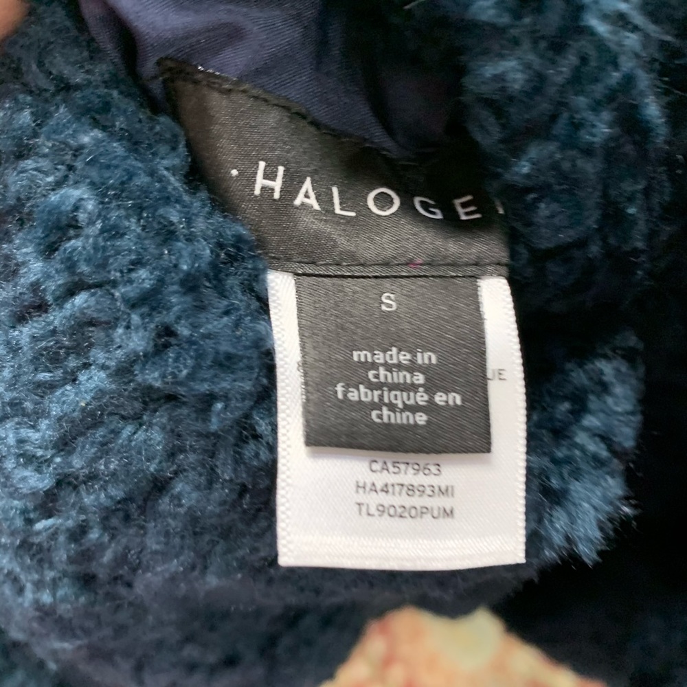 NWT HALOGEN Blue Hooded Sherpa Style Reversible Coat, S - Picture 16 of 16